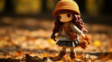 a little girl wearing an orange hat stands in a field of fallen leaves generative ai photo