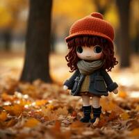 a little girl wearing an orange hat stands in the leaves generative ai photo