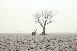 a lone deer stands in the middle of a field generative ai photo
