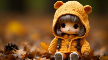 a little girl wearing an orange sweater sitting on the ground surrounded by fallen leaves generative ai photo