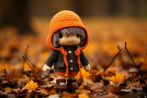 a little girl wearing an orange hoodie standing in the leaves generative ai photo