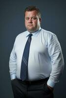 a man in a shirt and tie standing in front of a blue background generative ai photo