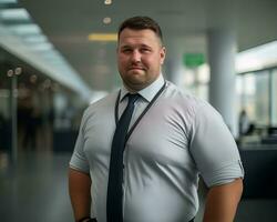 a man in a shirt and tie standing in an office generative ai photo