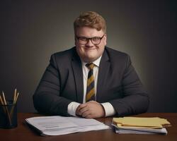 a man in a suit and tie sitting at a desk generative ai photo