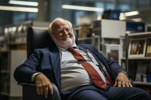 a man in a suit and tie sitting in a chair generative ai photo