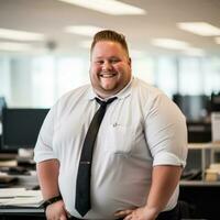 a man in a white shirt and black tie standing in an office generative ai photo