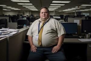 a man in a tie sitting at a desk in an office generative ai photo