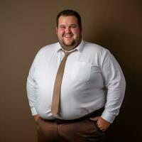 un hombre en un blanco camisa y marrón Corbata generativo ai foto