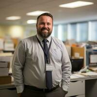 a man in a white shirt and tie standing in an office generative ai photo