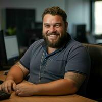 a man sitting at a desk generative ai photo