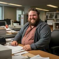 a man sitting at a desk generative ai photo
