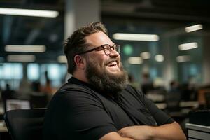 a man with a beard and glasses sitting in an office generative ai photo