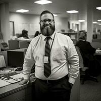 a man with a beard and tie standing in an office generative ai photo