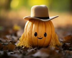 a pumpkin with a cowboy hat on it generative ai photo