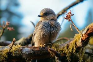 a small bird is perched on a branch of a tree generative ai photo