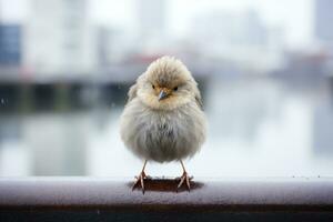 a small bird is standing on a railing generative ai photo