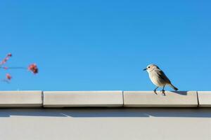 un pequeño pájaro es en pie en el borde de un techo generativo ai foto