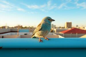 a small bird sitting on a ledge generative ai photo