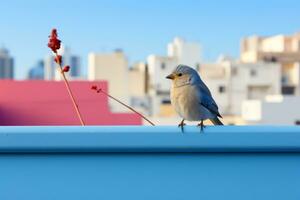 a small bird sitting on the edge of a building generative ai photo