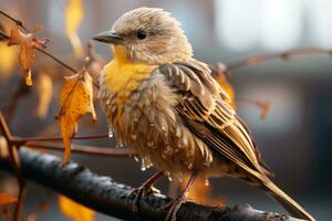 a small bird sitting on a tree branch generative ai photo