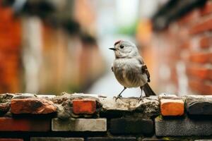 a small bird sitting on top of a brick wall generative ai photo