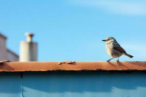 a small bird standing on top of a roof generative ai photo