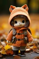 a small doll wearing an orange coat and hat generative ai photo
