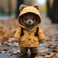 a teddy bear dressed in a yellow raincoat generative ai photo