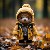 a teddy bear dressed in a yellow jacket and hat generative ai photo