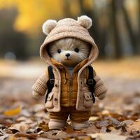 a teddy bear dressed in a brown jacket and brown pants generative ai photo