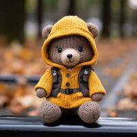 a teddy bear wearing a yellow jacket generative ai photo