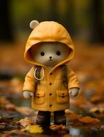 a teddy bear wearing a yellow raincoat generative ai photo