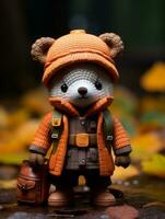 a toy bear wearing an orange coat and hat generative ai photo