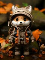 a toy fox wearing an orange jacket and hat generative ai photo