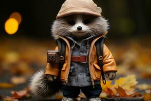 a toy raccoon wearing a hat and jacket generative ai photo