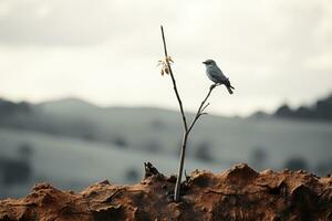 a tree stump with a bird on it generative ai photo