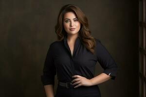 a woman in a black dress posing for a photo generative ai