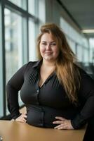 a woman in a black shirt posing for the camera generative ai photo