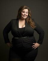 a woman in a black suit posing for the camera generative ai photo