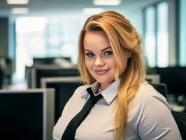 a woman in a business shirt and tie posing for the camera generative ai photo