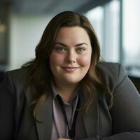 a woman in a business suit posing for a photo generative ai