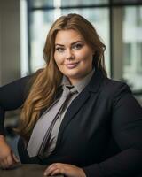 a woman in a business suit posing for the camera generative ai photo