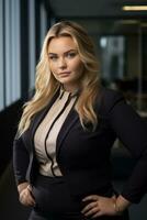 a woman in a business suit posing for the camera generative ai photo