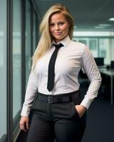 a woman in a business suit posing for the camera generative ai photo