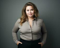 a woman in a business suit posing for the camera generative ai photo