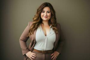 a woman in a business suit posing for the camera generative ai photo