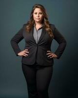a woman in a business suit posing for the camera generative ai photo