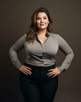 a woman in a business suit posing for the camera generative ai photo