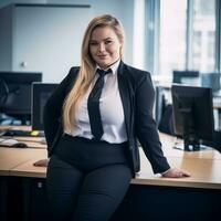 a woman in a business suit posing for the camera generative ai photo