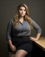 a woman in a business suit sitting at a desk generative ai photo